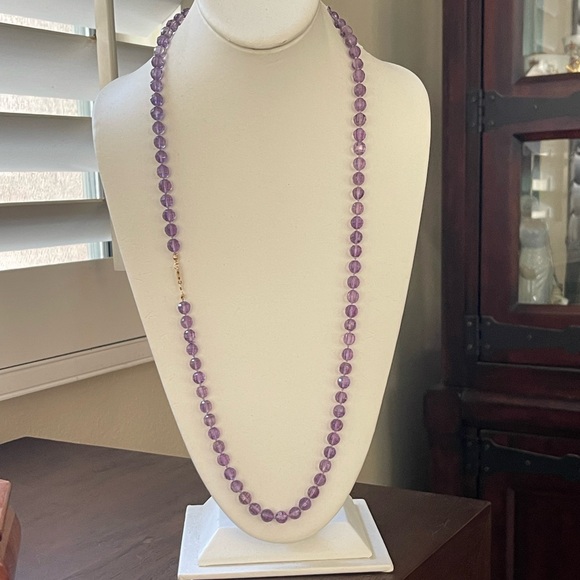 Faceted natural 8mm high quality amethyst bead 14/20 gold filled long necklacece - Picture 2 of 10